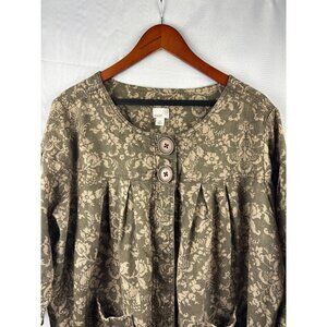 Caslon Womens 16W Linen Floral Print Jacket Brown